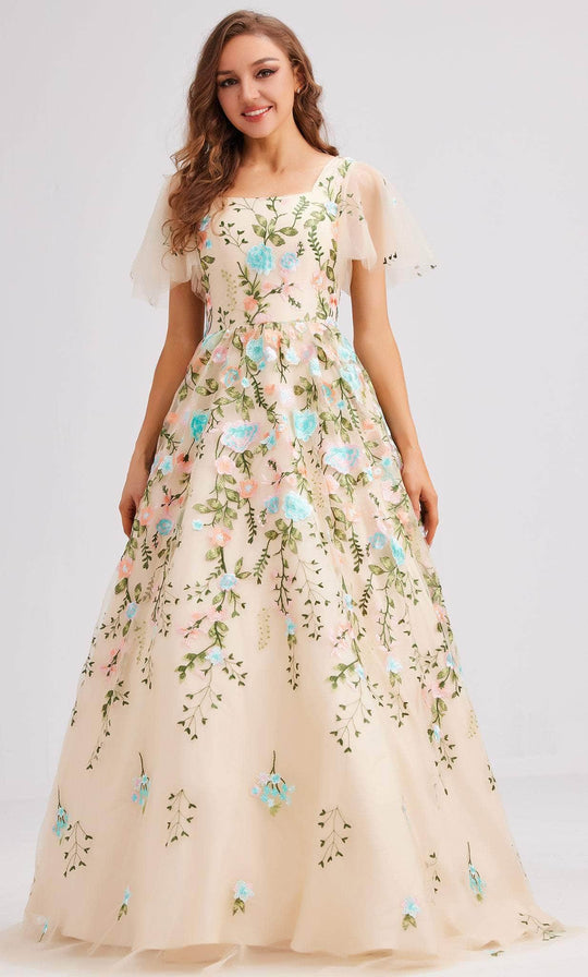 J'Adore Dresses J23016 - Floral Embroidered Evening Dress