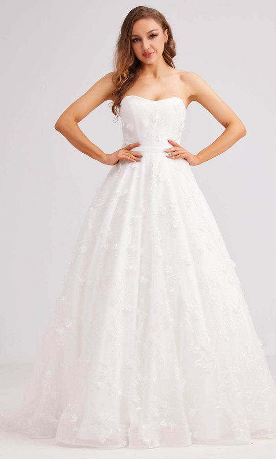 J'Adore Dresses J23033 - Strapless Floral Applique Evening Dress