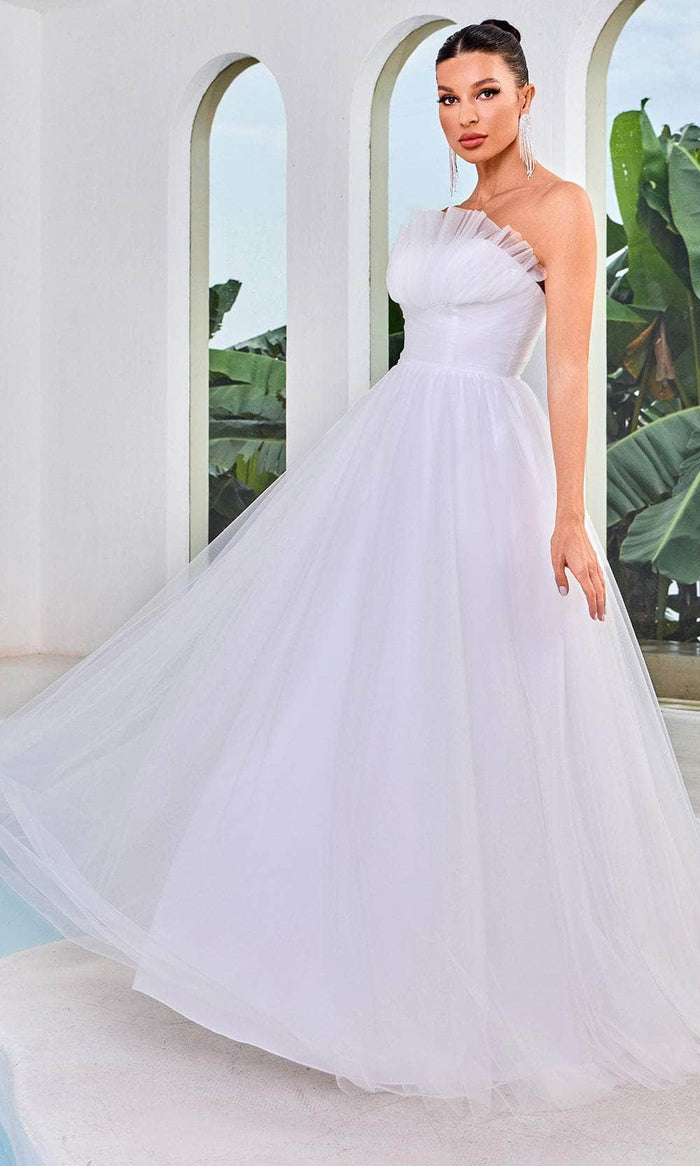 J'Adore Dresses J24003 - Strapless Tulle Prom Dress Prom Dresses 2 / Ivory