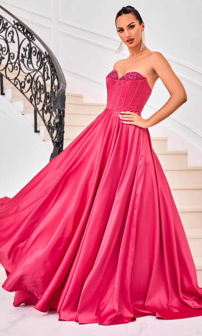 J'Adore Dresses J24006 - Bejeweled Peekaboo Prom Dress Prom Dresses 2 / Hot Pink