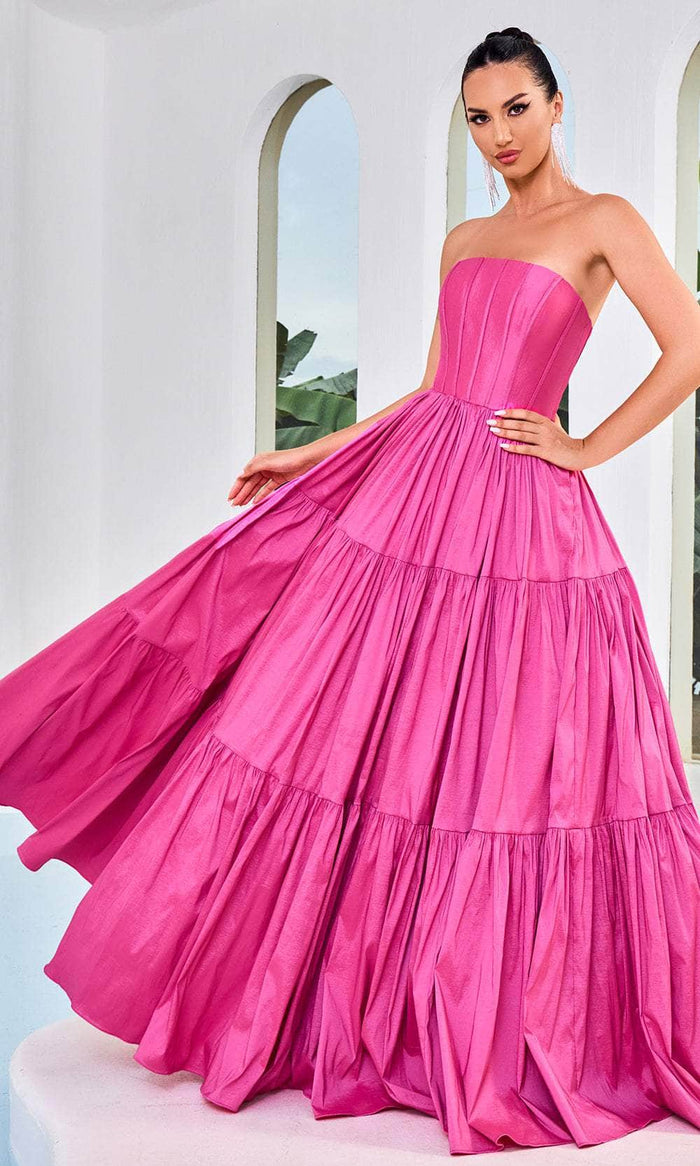 J'Adore Dresses J24011 - Strapless Taffeta Prom Dress Prom Dresses 2 / Hot Pink