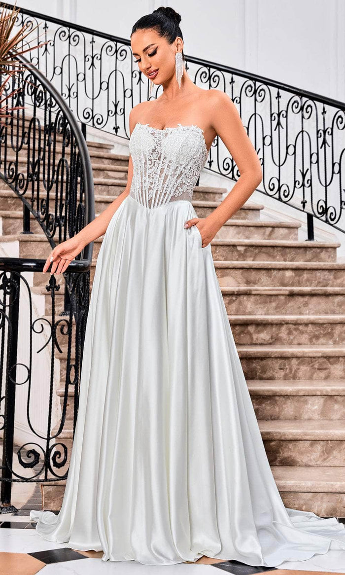 J'Adore Dresses J24015 - Lace Detailed A-Line Prom Dress Prom Dresses 2 / Ivory