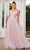 J'Adore Dresses J24049 - Floral Appliqued V-Neck Evening Gown Evening Dresses 2 / Light Pink