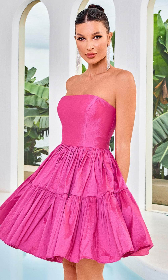 J'Adore Dresses J24077 - Straight Across Tiered Cocktail Dress Cocktail Dresses 2 / Hot Pink