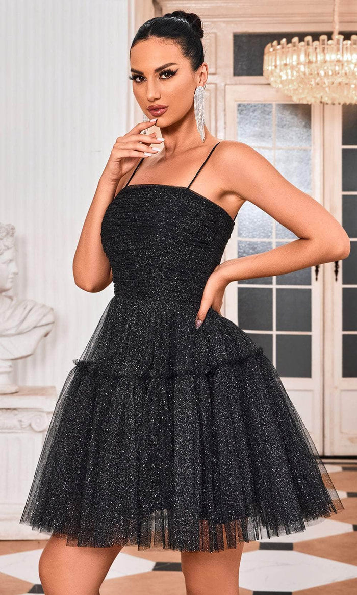 J'Adore Dresses J24090 - Sequin Embellished Sleeveless Cocktail Dress Cocktail Dresses 2 / Black