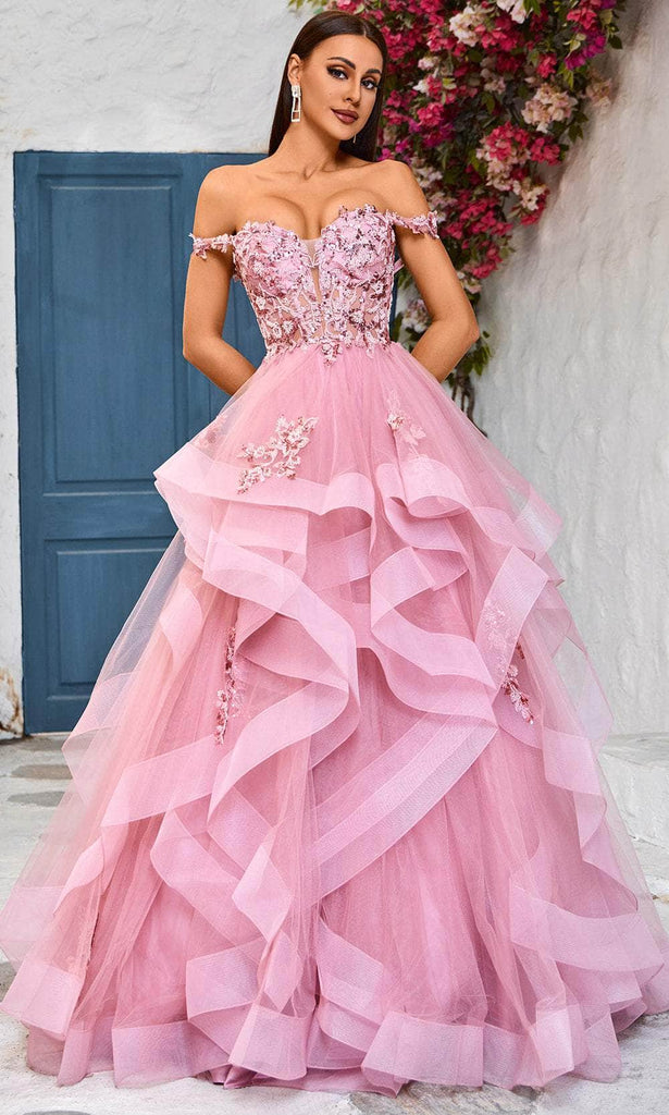 ice pink dress Ava Presley 40057 Beaded Gown with Train Fabric Content Verona Gown - Ice Pink