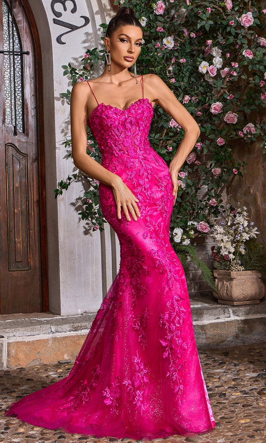 J'Adore Dresses J26032 - Floral Embroidered Spaghetti Strap Gown
