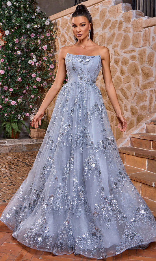 J'Adore Dresses J26039 - Embroidered Lace-Up Back Tulle Dress