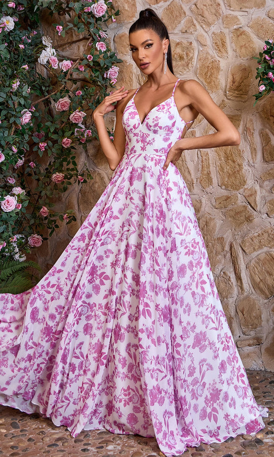 J'Adore Dresses J26044 - Spaghetti Strap Print Chiffon Dress