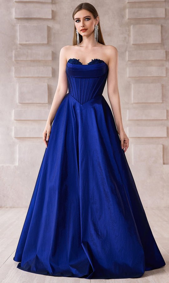 J'Adore Dresses J28003 - Taffeta Lace Trimmed Neckline Ballgown