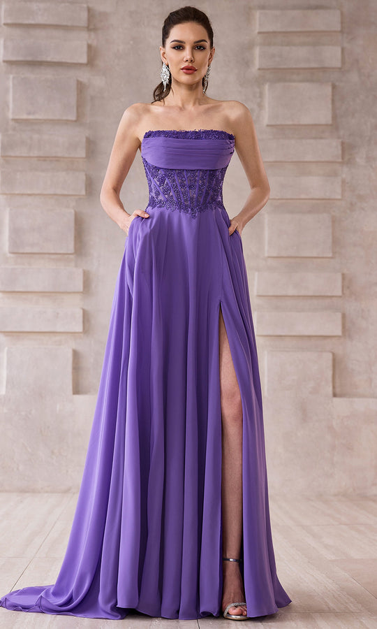 J'Adore Dresses J28005 - Embroidered Corset Flowy A-Line Gown
