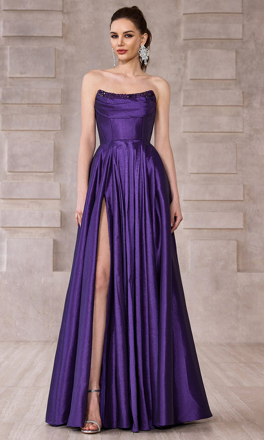 J'Adore Dresses J28013 - Beaded Accent Scoop Neck Evening Gown