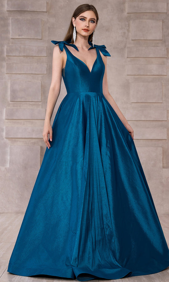J'Adore Dresses J28014 - Bow Shoulder Taffeta Evening Gown