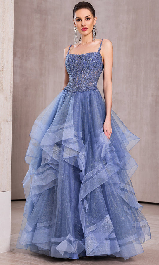 J'Adore Dresses J28024 - Semi-Sweetheart Neck Layered Ballgown