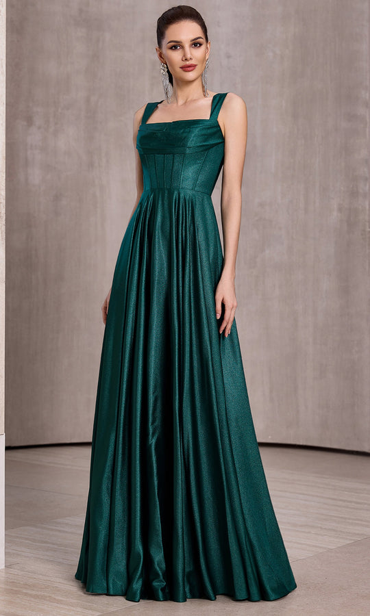 J'Adore Dresses J28032 - Lace-Up Back Shimmer Satin Evening Gown
