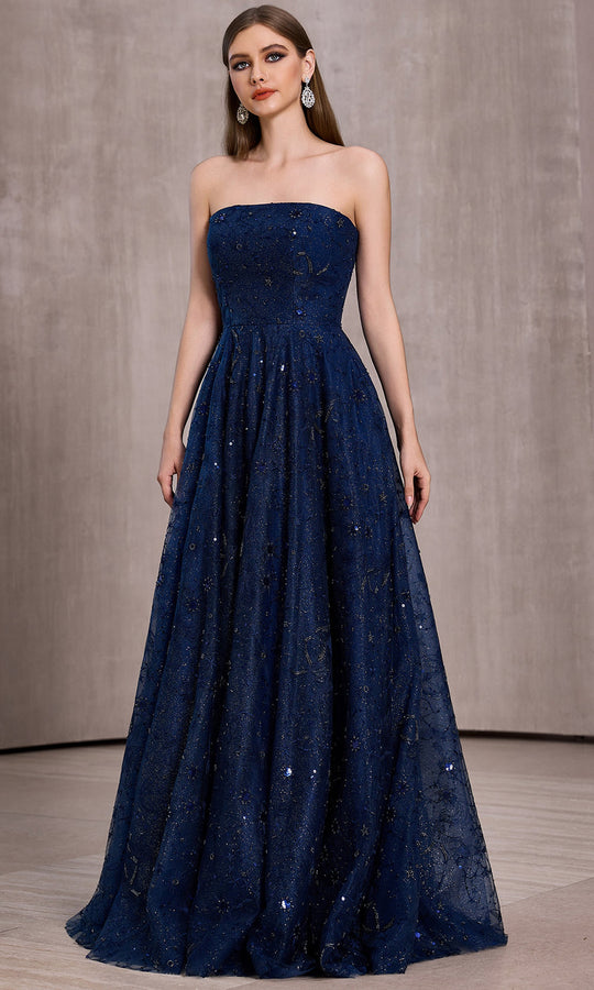 J'Adore Dresses J28034 - Straight Neckline Beaded Ornate Evening Gown