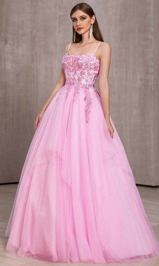 J'Adore Dresses J28037 - Embroidered Sleeveless Layered Ballgown