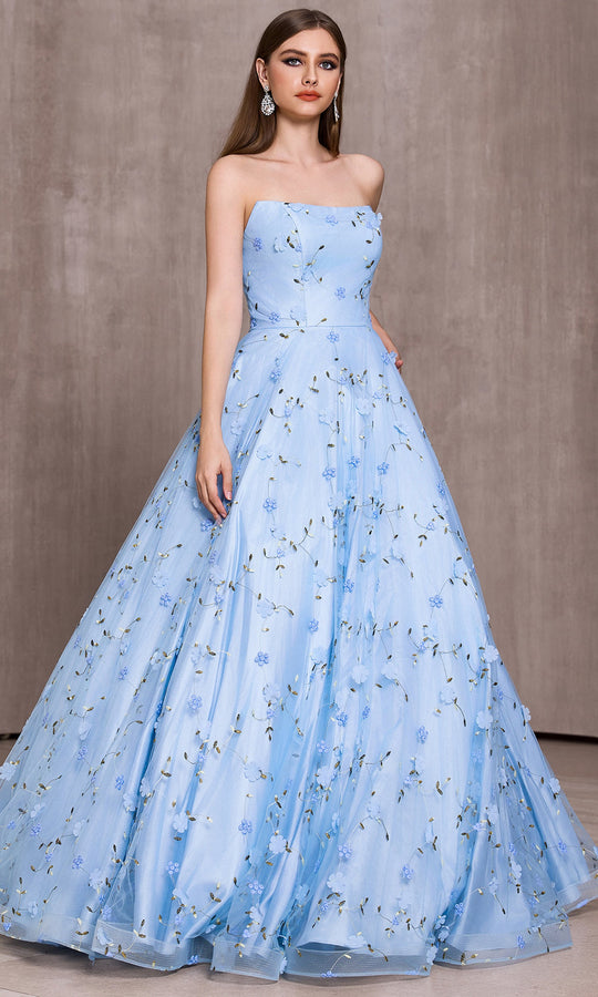 J'Adore Dresses J28040 - Floral Embellished Straight Neck Ballgown