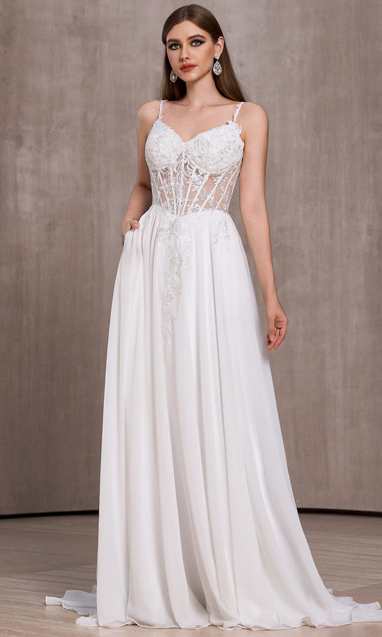 J'Adore Dresses J28041 - Embroidered Illusion A-Line Evening Gown