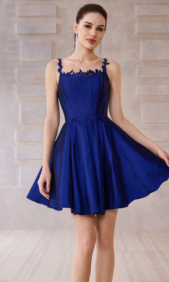 J'Adore Dresses J28072 - Scoop Neck Taffeta Mini Dress with Appliques