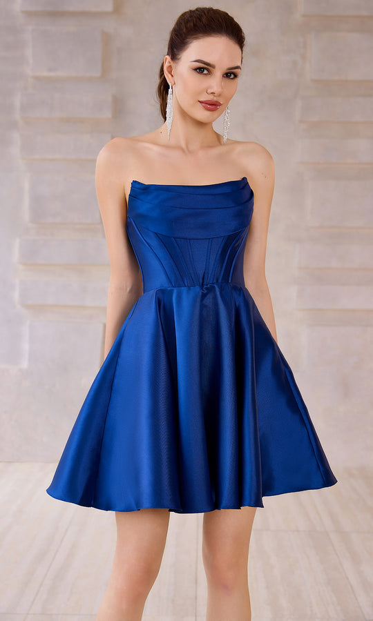 J'Adore Dresses J28081 - Draped Cowl Neck Mikado A-Line Cocktail Dress