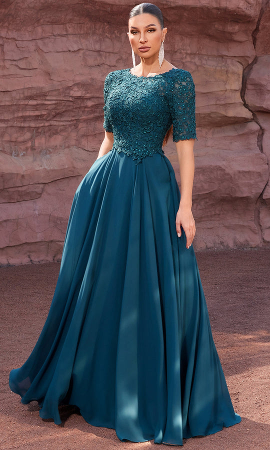 J'Adore Dresses JM405 - Short Sleeve Jewel Neck Evening Dress