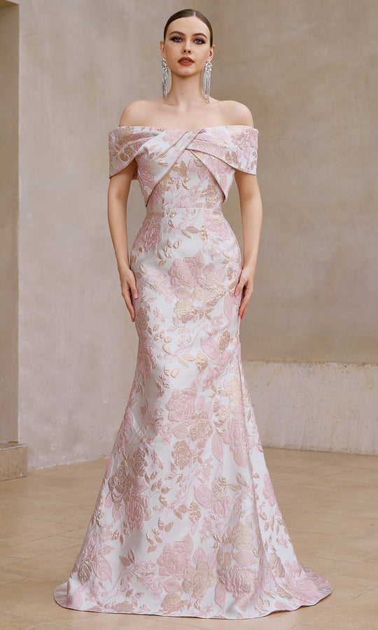 J'Adore Dresses JM508 - Mermaid Skirt Floral Brocade Evening Gown