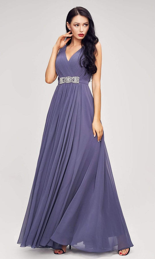 J'Adore Dresses - J17042 Pleated V Neck A-Line Dress