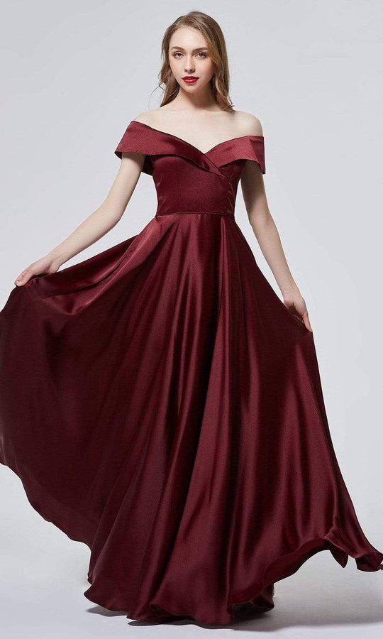 J'Adore Dresses - J19024 Off Shoulder Minimalist Flowy Dress
