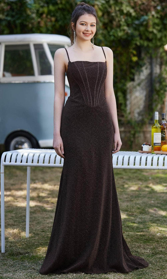 J'Adore Dresses J21020 - Straight Across Neck Long Dress