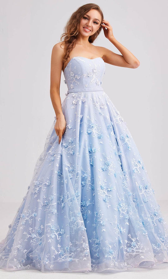 J'Adore Dresses J23033 - Strapless Floral Applique Evening Dress