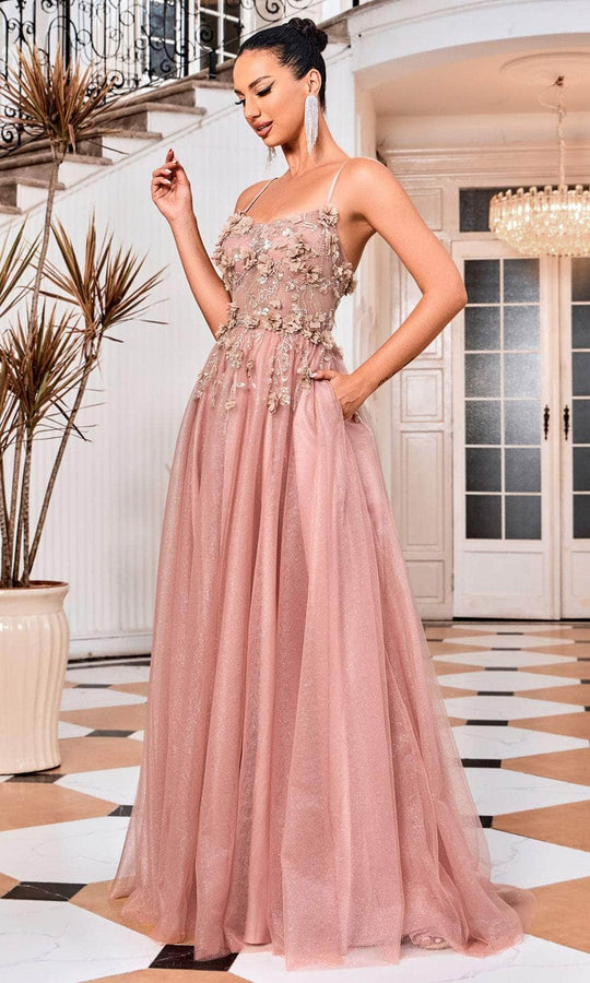 J'Adore Dresses J24001 - Floral Applique Prom Dress