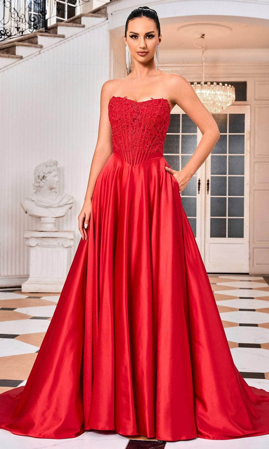 J'Adore Dresses J24015 - Lace Detailed A-Line Prom Dress