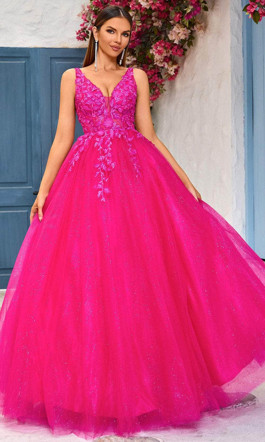 J'Adore Dresses J25028 - Embroidered Sheer Sleeveless Ballgown