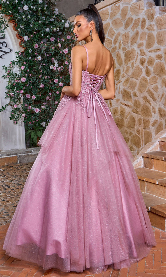 J'Adore Dresses J26001 - Leaf Applique Spaghetti Strap Ballgown