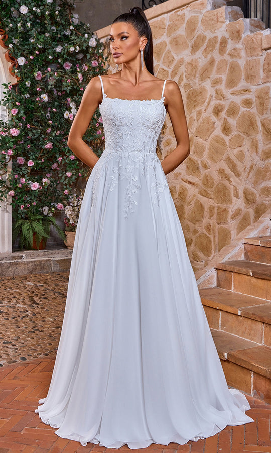 J'Adore Dresses J26002 - Floral Bodice A-Line Chiffon Evening Gown