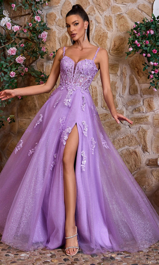 J'Adore Dresses J26011 - Embroidered Applique Plunging Ballgown