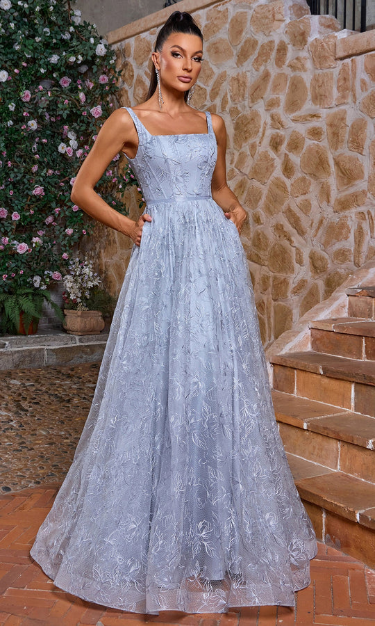 J'Adore Dresses J26018 - Embroidered Lace Square Neck A-Line Gown