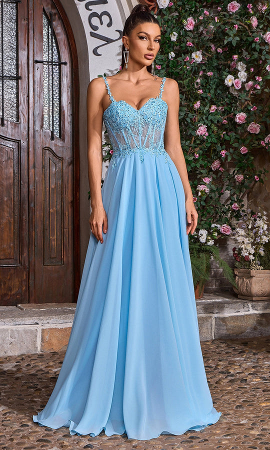 J'Adore Dresses J26026 - A-Line Chiffon Dress with Embroidered Top