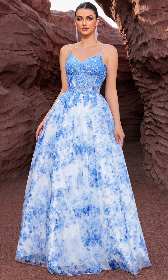 J'Adore Dresses J27015 - Floral Print Sweetheart Neck A-Line Gown