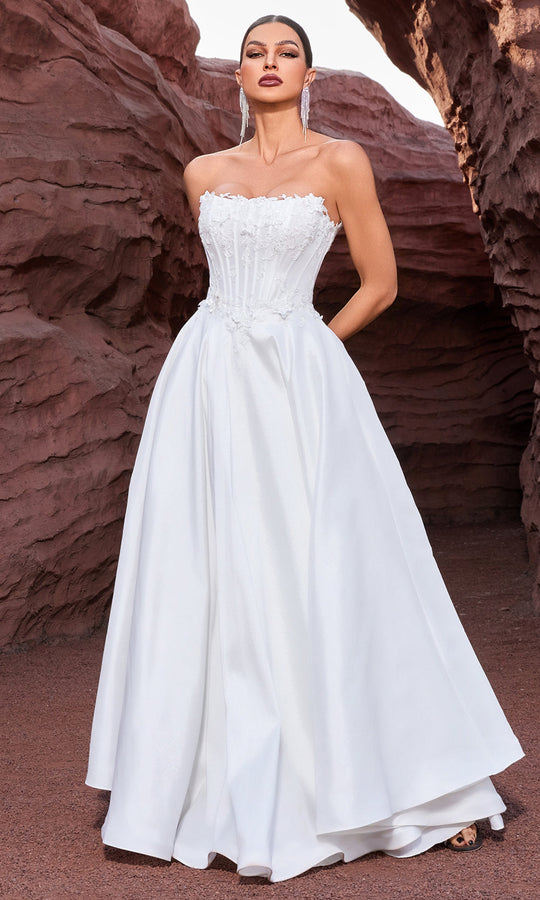 J'Adore Dresses J27021 - Strapless Corset Floral Applique Ballgown