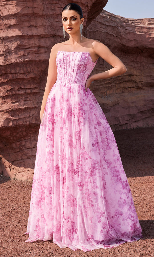 J'Adore Dresses J27040 - Printed Floral Straight Neckline Evening Gown