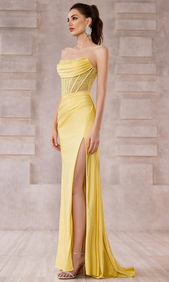 J'Adore Dresses J28004 - Strapless Draped Sheath Evening Gown
