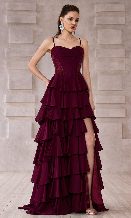 J'Adore Dresses J28007 - Tiered Skirt Chiffon Sleeveless Evening Gown