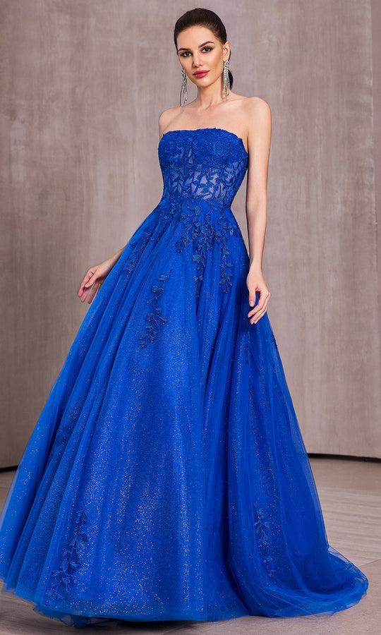 J'Adore Dresses J28023 - Embroidered Straight Neckline Ballgown
