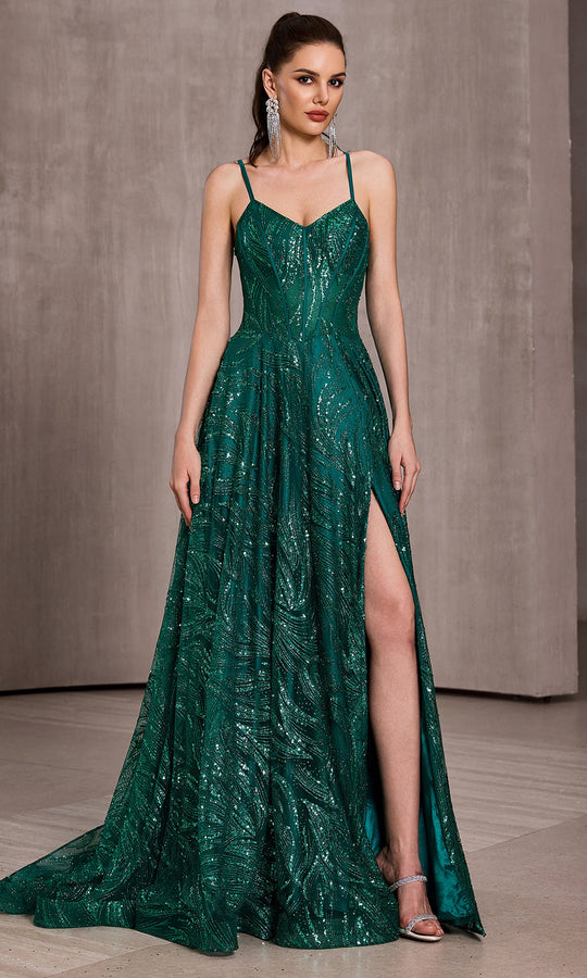 J'Adore Dresses J28043 - Glitter Tulle Spaghetti Strap A-Line Gown