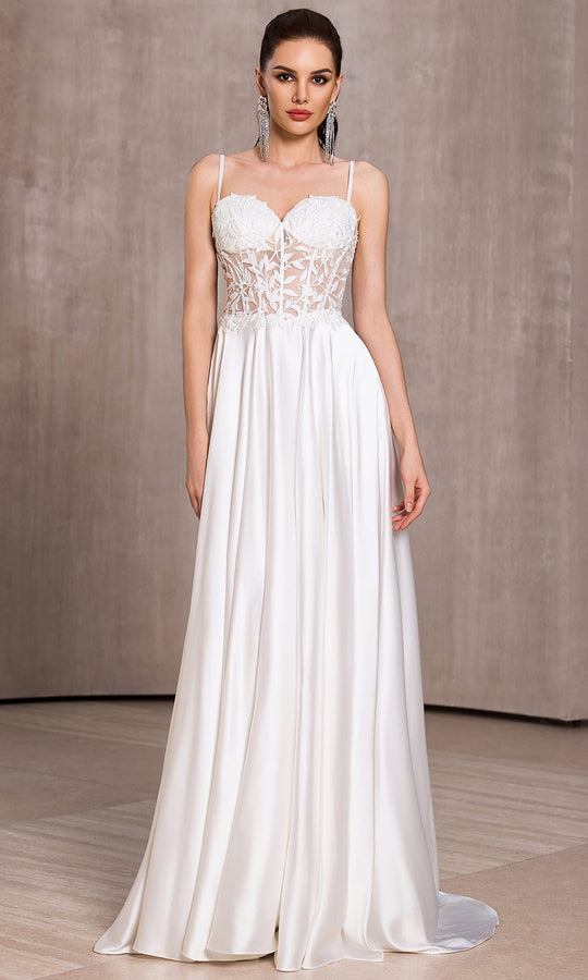 J'Adore Dresses J28044 - Embroidered Illusion Bodice A-Line Gown
