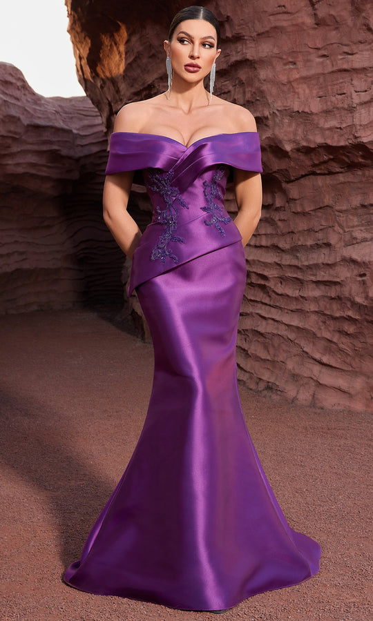 J'Adore Dresses JM407 - Off Shoulder Mermaid Gown with Beaded Applique