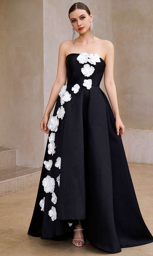 J'Adore Dresses JM504 - Strapless 3D Floral Accent Mikado Gown