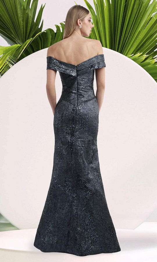 Janique 1020 - Off-Shoulder Peplum Gown